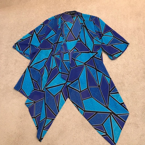 Maggie Barnes Drape Sheer Cardigan Womens Plus Size 0X 14W 16W Shades of Blue - Picture 1 of 6